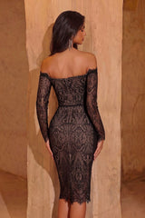 Off Shoulder Lace Corset Waist Slim Bodycon Dress