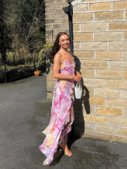 Tassel Irregular Bandage Floral Dress