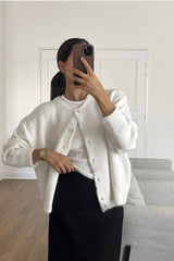 Versatile Soft Retro Shell Button Gray Wool Knit Cardigan