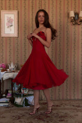 Deep V 3D Floral Sheer Midi Party Dress