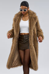 Wide Collar Faux Fur Longline Warm Fashionable Coat
