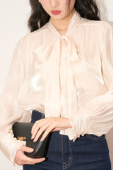 Shiny Ribbon-Tie Elegant Romantic Blouse