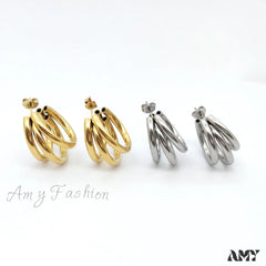 316L Stainless Steel Triple Layers Stud Earrings