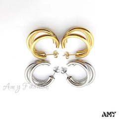 316L Stainless Steel Triple Layers Stud Earrings