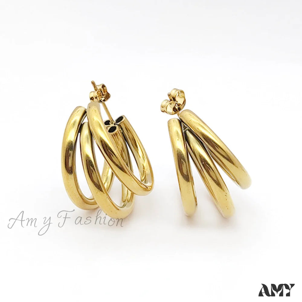 316L Stainless Steel Triple Layers Stud Earrings