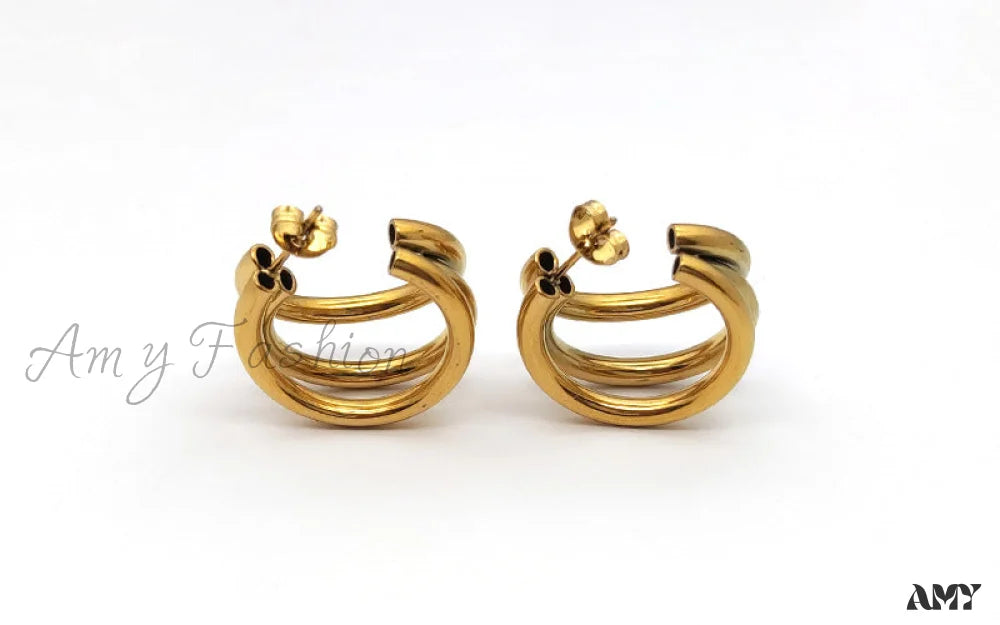 316L Stainless Steel Triple Layers Stud Earrings Gold