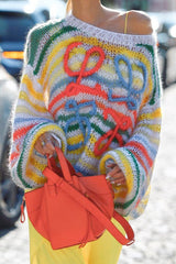 Trendy Color Block Stripe Loose Knit Sweater