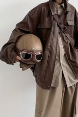 Retro Moto Brown Matte PU Jacket