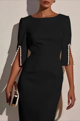 Sleek Beaded Solid Elegant Work Dress