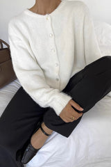 Versatile Soft Retro Shell Button Gray Wool Knit Cardigan