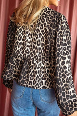 Leopard Print Long-Sleeve Loose Cardigan Blouse