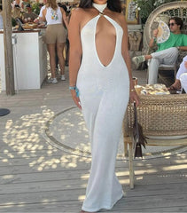 Halter Lace Up Hollow Midi Dress