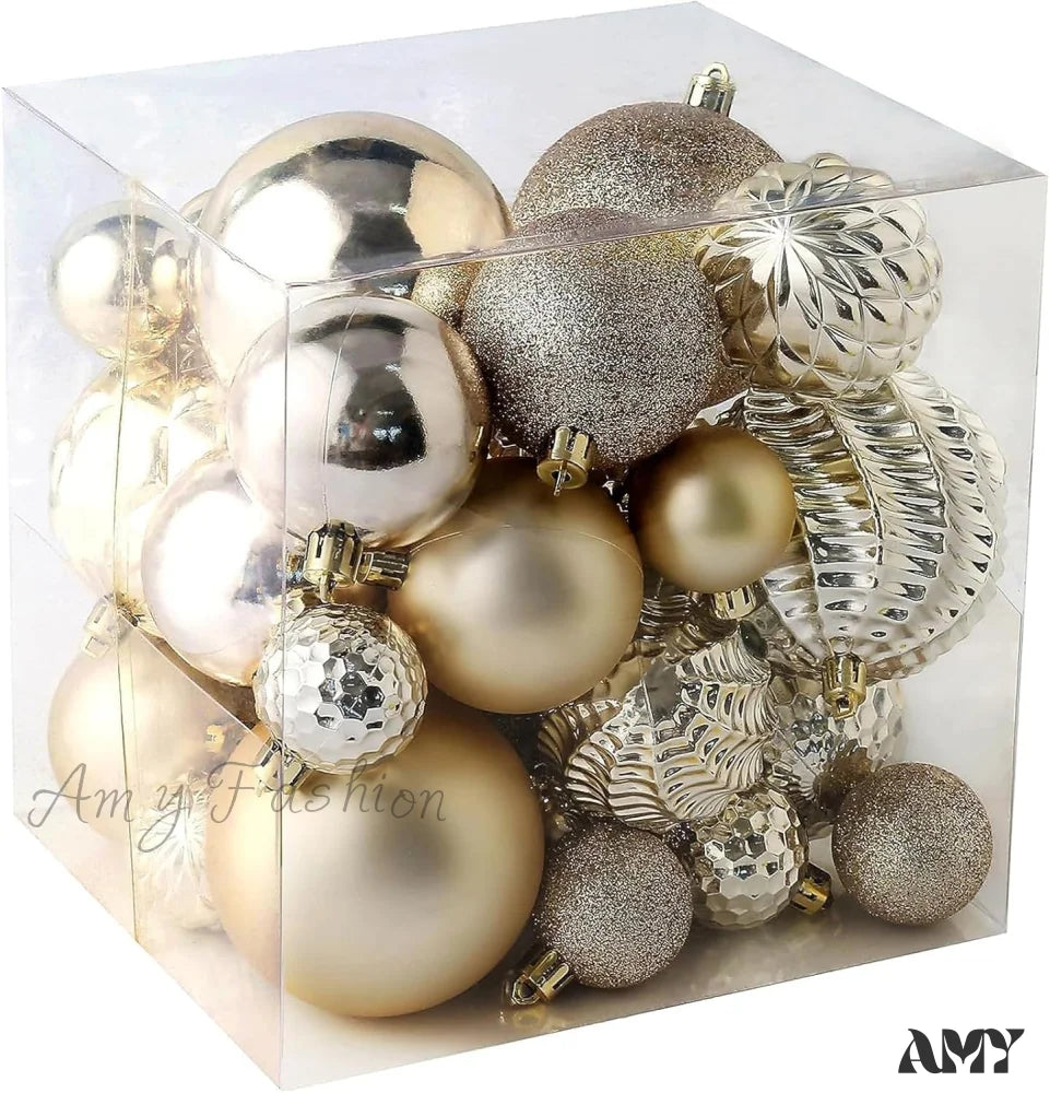 36 Shatterproof Christmas Ball Ornaments For Xmas Tree And Home Decor Champagne Gold