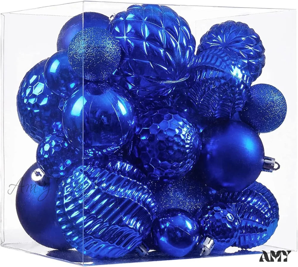 36 Shatterproof Christmas Ball Ornaments For Xmas Tree And Home Decor Diamond Blue