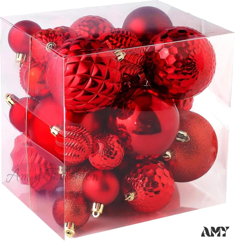 36 Shatterproof Christmas Ball Ornaments For Xmas Tree And Home Decor Red