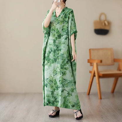 Amy Fashion - 2024 Tie Dye Floral Printed Batwing Sleeve Boho Dress