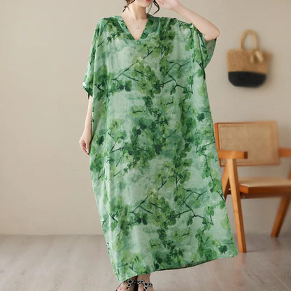 Amy Fashion - 2024 Tie Dye Floral Printed Batwing Sleeve Boho Dress