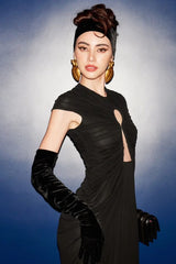 Black Mesh Cutout Slim Vintage Evening Party Dress