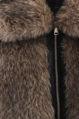 Rib Trim Cropped Faux Fur Bomber Coat