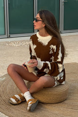 Casual Camo Crew Neck Loose Knit Sweater
