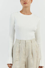 Ribbed Crew Neck Solid Slim Knit Base Layer