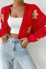 Gingerbread Man Cropped Knit Christmas Cardigan