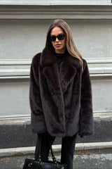 Faux Fox Fur Wide Collar Fashionable Plush Winter Coat