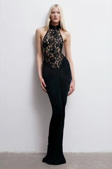 Elegant Black Backless Cutout Fitted Long Party Dress
