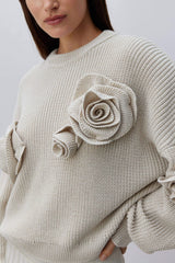 Floral Rose Long Sleeve Knit Sweater