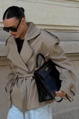 Khaki Belted Relaxed Fit Coat