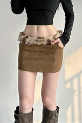 Solid Color Faux Trim Bodycon Mini Skirt