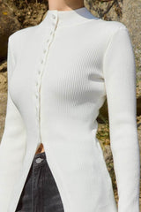 Slim Stand Collar Single Breasted Long Sleeve Knit Cardigan