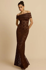 Lace See-Through Off-Shoulder Fishtail Party Dress