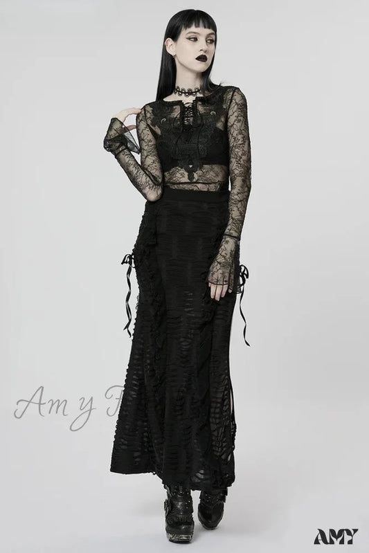 3D Sexy Gorgeous Women’s Skirt Fashion Personality Long Lace Style Gothic Wavy Dark Black / S