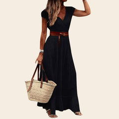 Floral Lace Embroidery Belted Boho Dress