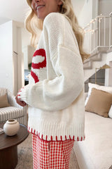 Slouchy Bow Jacquard Loose Pullover Sweater