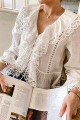 Tweed-Inspired French Design Long-Sleeve Blouse