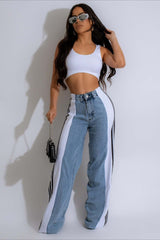 Stretch Three Stripe Wide-Leg Casual Jeans