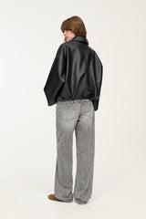 Retro Casual Faux Leather Bomber Jacket