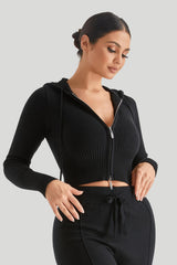 Knit Hooded Sexy High-Waist Long-Sleeve Hoodie