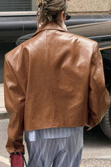 PU Leather Blazer-Collar Chic Jacket
