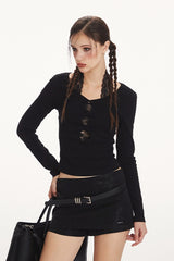 Romantic Lace Halter V-Neck Cutout Long Sleeve Base Layer