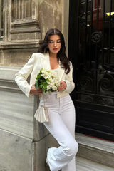 Cropped Notched Lapel Blazer