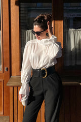 Mandarin Collar Puff Sleeve Blouse