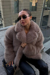 Faux Fox Fur Wide Collar Loose Warm Winter Coat