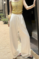 Breathable White Linen Draped Relaxed Pants