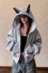 American Panel Rivet Doberman Ear Hoodie