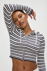 Striped Knit High-Waist Bodycon Hoodie
