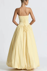 Yellow Strapless Tie Asymmetrical Babydoll Party Dress