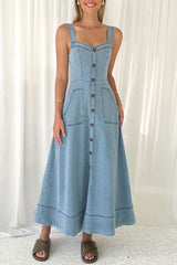 Strappy Backless Maxi Denim Dress